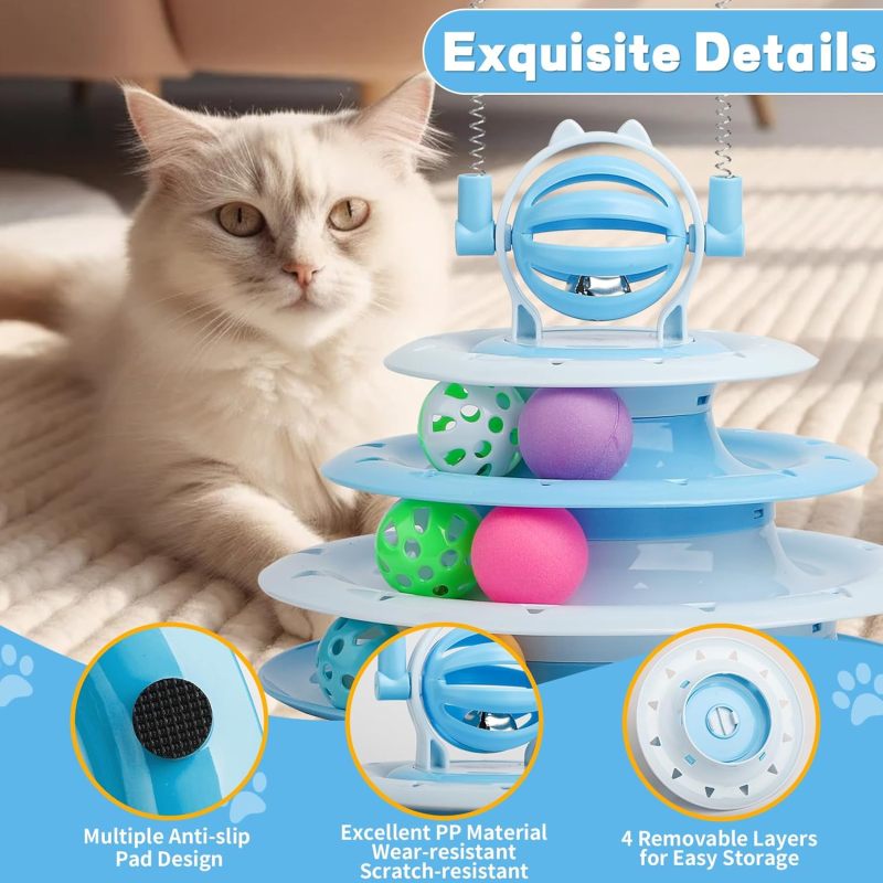 Circuit de balles pour chat à 4 étages — bleu