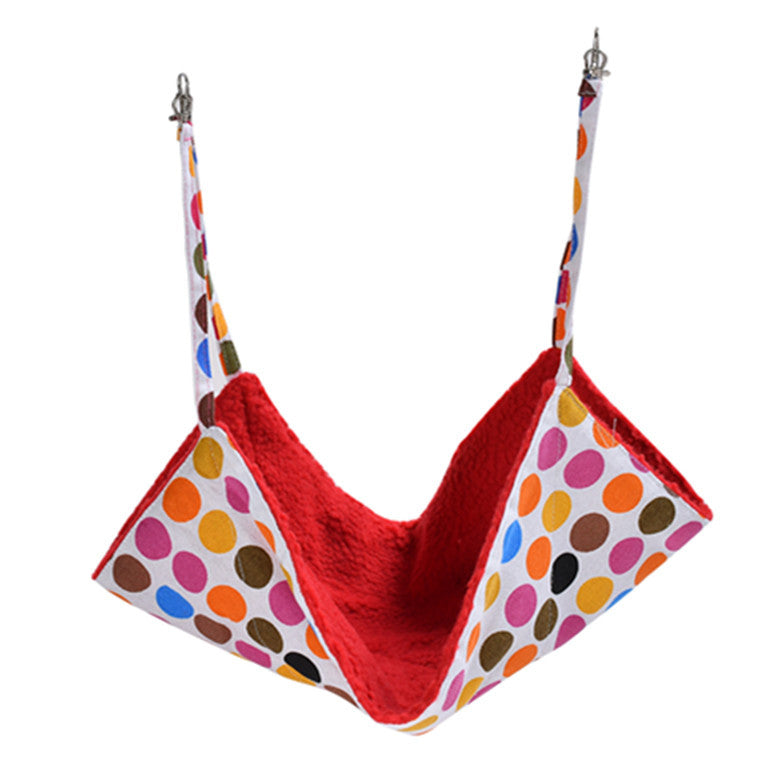 Hamac pour chat à pois multicolores et intérieur rouge