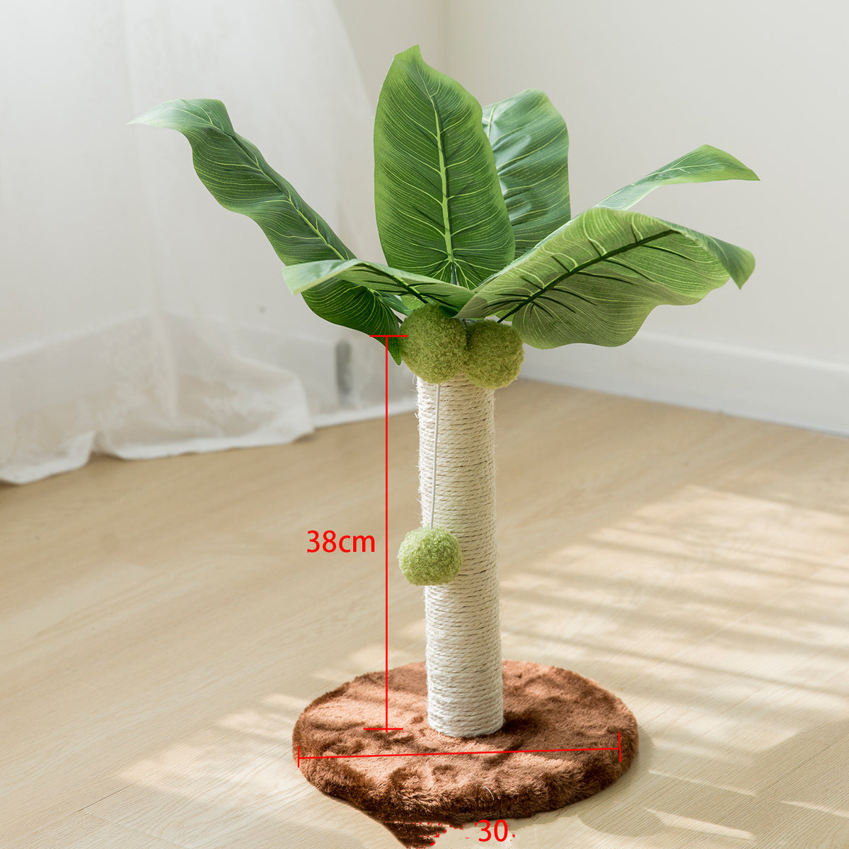 Schéma des dimensions de l’arbre à chat cocotier à base marron