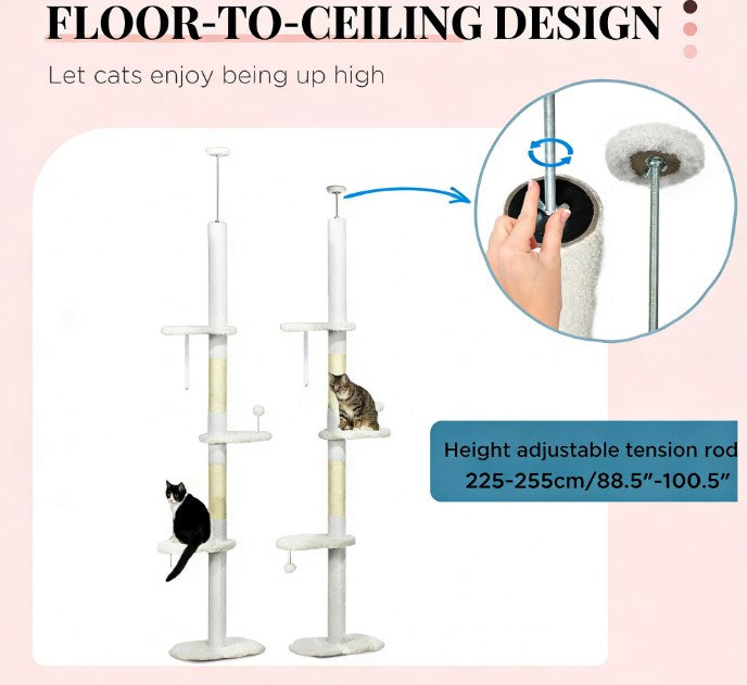 Schéma du réglage de hauteur de l’arbre à chat blanc sol-plafond