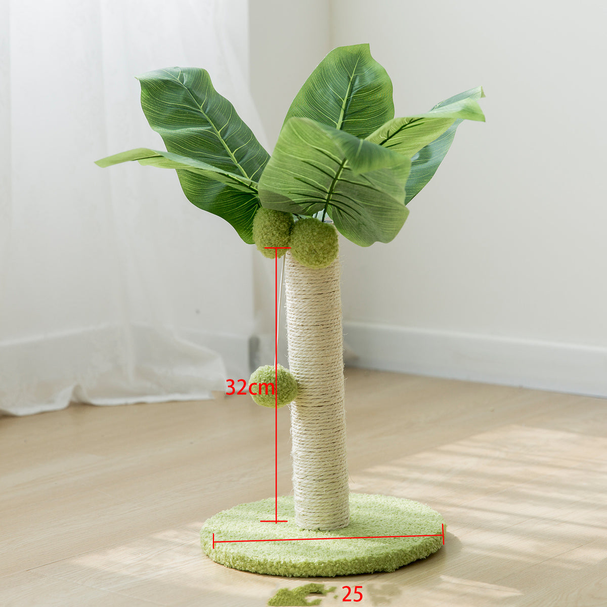 Schéma des dimensions du petit arbre à chat cocotier à base claire