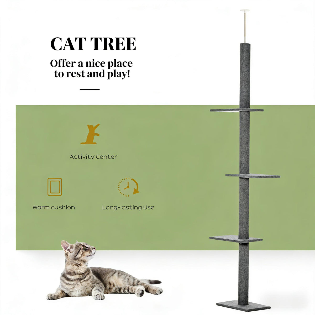 Présentation de l’arbre à chat vertical gris et de sa base