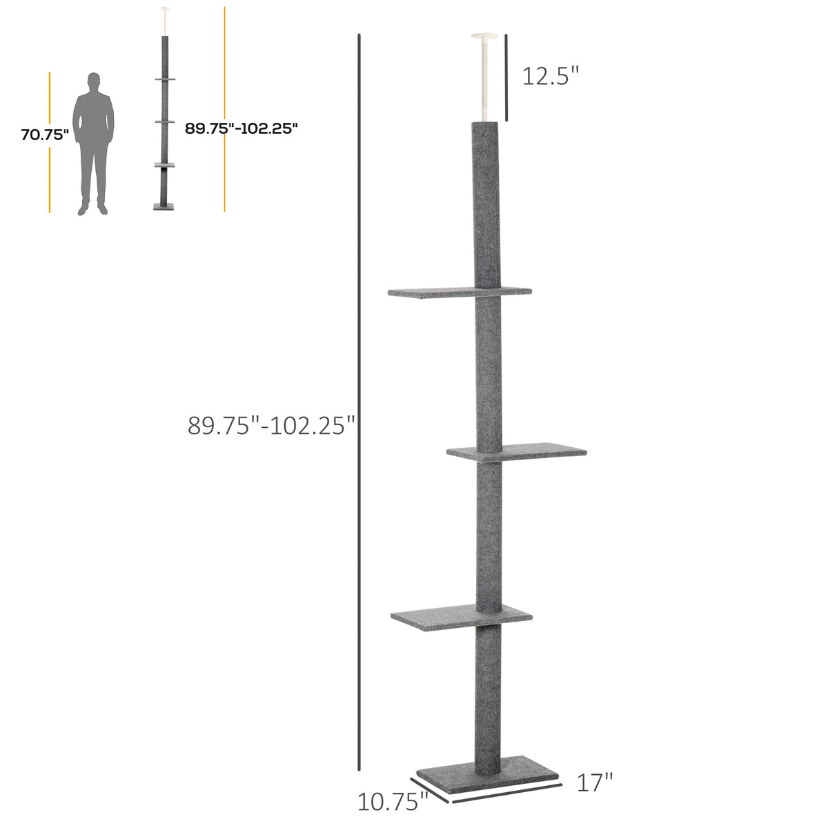 Schéma des dimensions de l’arbre à chat gris sol-plafond
