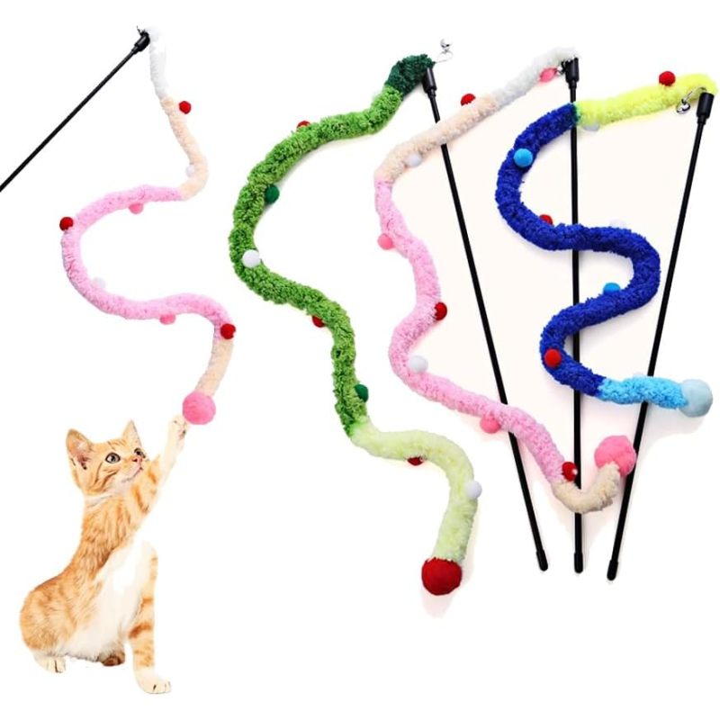 Canne à pêche pour chat avec ruban en peluche et petits grelots
