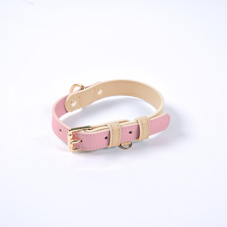 Collier rose pour chien avec boucle et anneau dorés